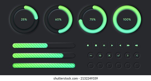 icono de barra de carga conjunto neumórfico UI elementos de estilo negro descargar progreso colección de estado de carga