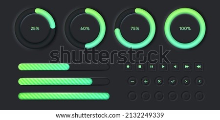 loading bar icon neumorphic set UI UX black style elements download progress load status collection