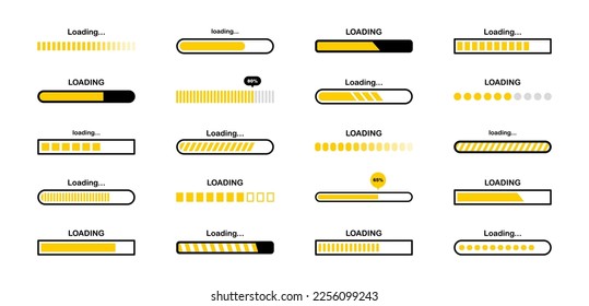 Loading bar icon set. Load signs. Download indicator sign. Progress loading bar. Upload symbol. Loader icon. Vector illustration.