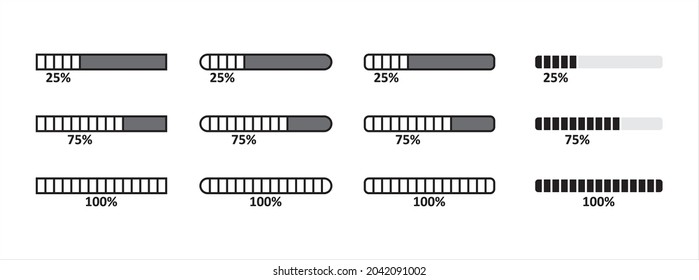 Loading bar icon set. Loading process bar vector icons set. Data load buffering bar slider vector illustration. Download progress. Loading status.