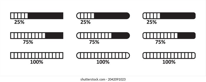 Loading bar icon set. Loading process bar vector icons set. Data load buffering bar slider vector illustration. Download progress. Loading status.