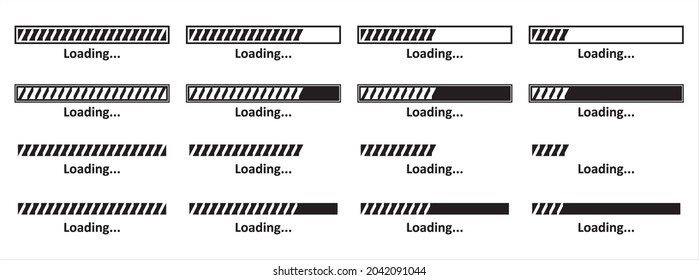 Loading bar icon set. Loading process bar vector icons set. Data load buffering bar slider vector illustration. Download progress. Loading status.