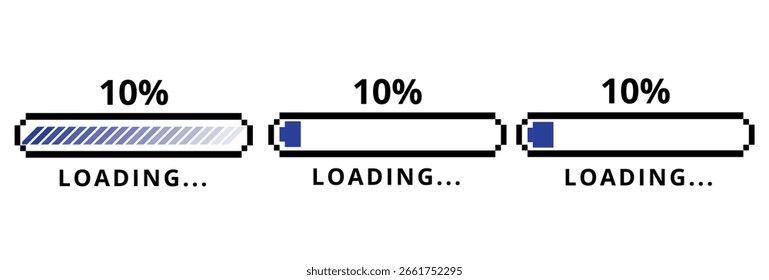 Loading bar icon showing 10% upload or download speed progress. A blue element for websites and graphics.