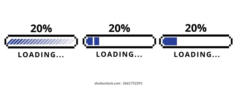 Loading bar icon showing 20% upload or download speed progress. A blue element for websites and graphics.