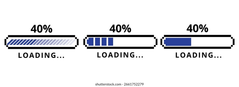 Loading bar icon showing 40% upload or download speed progress. A blue element for websites and graphics.