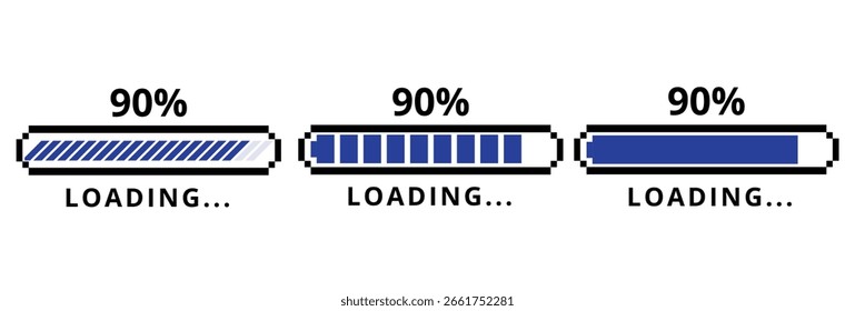 Ladebalkensymbol mit 90 % Upload- oder Download-Geschwindigkeit. Ein blaues Element für Websites und Grafiken.