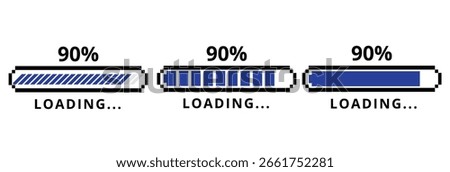 Loading bar icon showing 90% upload or download speed progress. A blue element for websites and graphics.