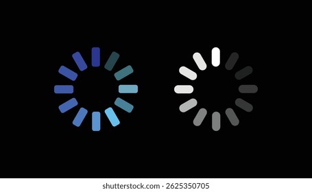 Laden von Balkensymbolen und Fortschrittsbalkensymbolen Vektorgrafik-Set in schwarz-weiß. Ladebalkenkonzept. Laden, Pufferlader, Herunterladen oder Hochladen von horizontalen Balkensymbolen. Symbol zum Laden der Website.
