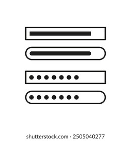 Loading bar icons. Progress tracker symbols. Password input element. Vector design.