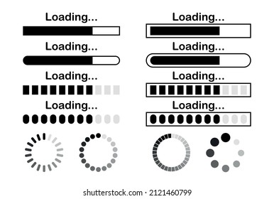 Loading bar icons set. loading bar progress icon. Download progress. Collection loading status, loading symbol. Vector illustration isolated on a white background.