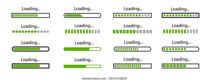 Loading bar icons. Set loading bar progress icon. Loading status on white background. Vector illustration.