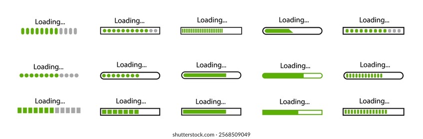 Loading bar icons. Set loading bar progress icon. Loading status on white background. Vector illustration.