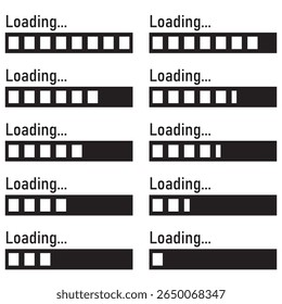 Loading bar icons. Set loading bar progress icon. Loading status on white background. Vector illustration.