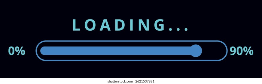Carregando ilustração de barra. Conceito de atualização e aprimoramento de software de sistema. Vetor moderno com 90% de barra carregada para sites e recursos gráficos.