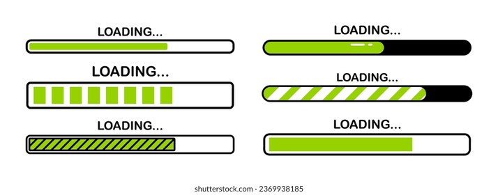 Loading bar. Loading or Installing process. Load sign. System software update and upgrade. Vector loading bar progress icons. Download progress. Vector illustration