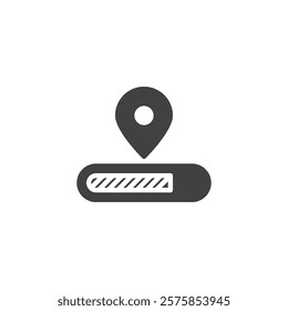 A loading bar with a map pin vector icon. filled flat sign for mobile concept and web design. Route Calculation glyph icon. Symbol, logo illustration. Vector graphics