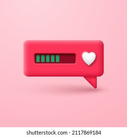 Loading bar on a message bubble with a heart. Waiting for a declaration of love.