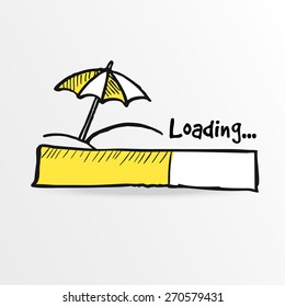 Loading bar with parasol on the beach, summer holiday concept, vector illustration sketch