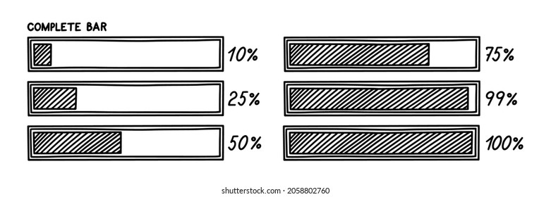 Loading bar with percentage. Infographics design element with status of completion. Hand drawn vector illustration isolated in white background