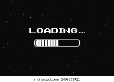 LOADING bar .pixel art .8 bit. retro game. for game assets in vector illustrations. Retro Futurism Sci-Fi Background. glowing neon grid and star from vintage arcade computer games