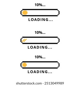 Loading bar progress icon at 10%. Upload or download speed. A yellow element for websites and graphic resources.