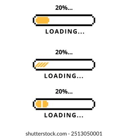 Loading bar progress icon at 20%. Upload or download speed. A yellow element for websites and graphic resources.