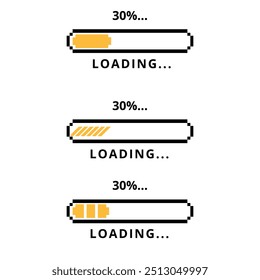 Loading bar progress icon at 30%. Upload or download speed. A yellow element for websites and graphic resources.
