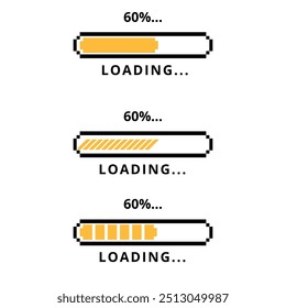 Loading bar progress icon at 60%. Upload or download speed. A yellow element for websites and graphic resources.