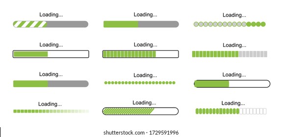 loading bar progress icons, load sign green vector illustration. System software update and upgrade concept. Vector illusration EPS 10