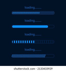 Loading bar progress icons.Blue background overlay style.