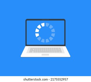 Loading Bar Progress On Computer Screen, Loading Data On Laptop  Logo Design. Freelancer Laptop With Loading Bar  Vector Design And Illustration.

