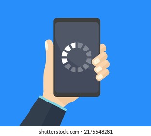 Loading Bar Progress On Smartphone Screen, Loading Data On Mobile Logo Design. Telephone Loading Bar  Vector Design And Illustration.