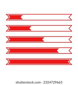Loading Bar Progress Set In Red Color And Ribbon Rectangle Shape
