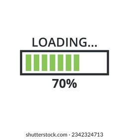 Loading bar progress vector flat icon, loading sign vector illustration. Loading bar at 70%.