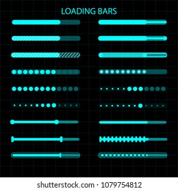 A loading bar. A set of download indicators. Graphic display. Vector illustration