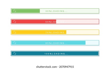 Loading bar set with icons. Color gradient lines on white backdrop. progress visualization. loading status collection. modern Web Element Collection. vector design