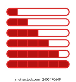 Loading Bar Set In Red Rounded Rectangle Shape From Low To Full For Waiting Process Website Game Interface
