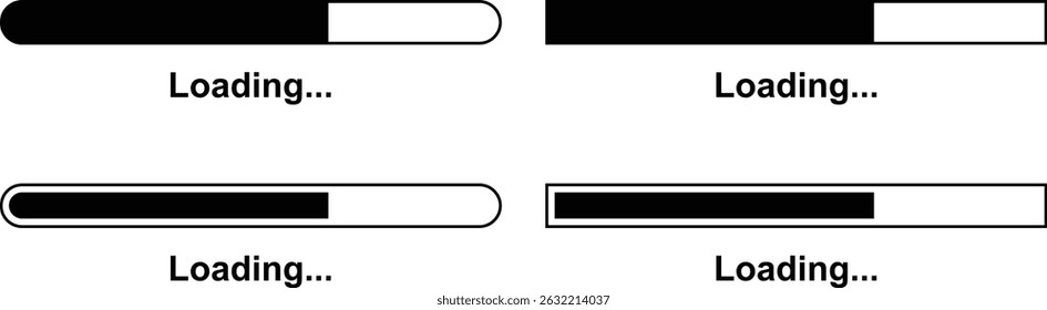 Loading bar set. Retro progress bars on white and black screens. Search vector loading vector collection isolated on transparent of loading and buffering symbols for websites, app, logo load design.
