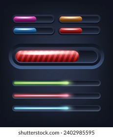 Loading bar set. Vector set isolated on dark blue background.