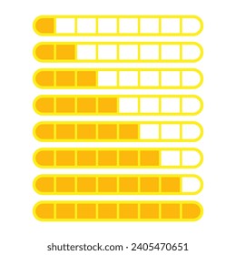 Loading Bar Set In Yellow Rounded Rectangle Shape From Low To Full For Waiting Process Website Game Interface
