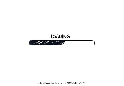 Loading bar sketch. Hand drawn loading bar filled with hatching. Vector doodle illustration isolated on white background.