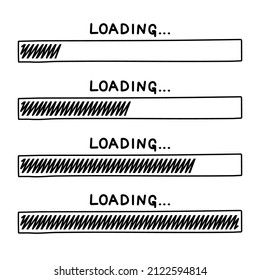 Loading bar sketch. Speed line icon in doodle style, hand drawn download sign, progress loading concept on white background, vector illustration.