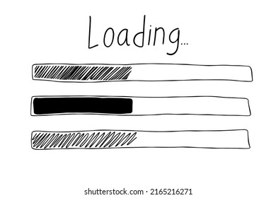Loading bar in sketch style. Hand drawn loading process. Doodle Loading bar. Loading the website. Vector illustration on a white background.