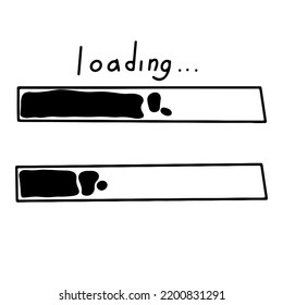 Loading bar in sketch style. Hand drawn doodle loading process. Doodle Load bar. Loading the website. Vector illustration on a white background.