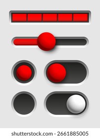 Loading bar, Slider bar, toggle button. Vector clipart isolated on grey background. 
