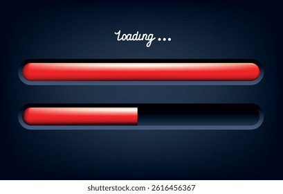 Loading bar or Slider bar. Vector clipart isolated on dark background.