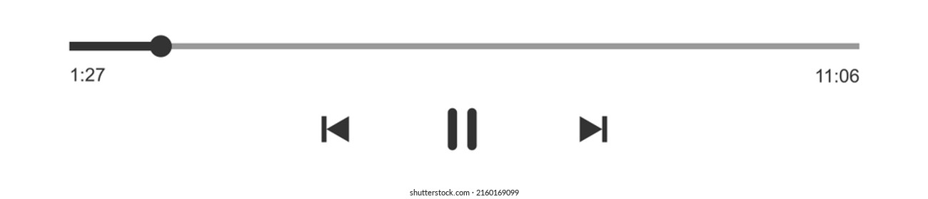 Loading bar with time slider, pause, rewind and fast forward buttons. Video or audio player playback panel. Simple template of media player interface. Vector graphic illustration