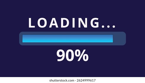 Carregando ilustração de vetor de barra, ícones de barra de progresso para interface da Web, sites e recursos gráficos, 90% carregado.