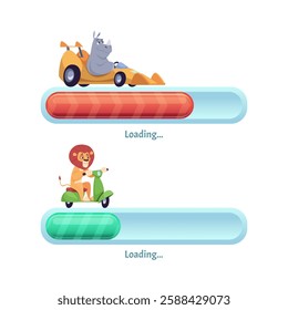 Loading bar. visualization of slow and fast internet connection speed or loading processes on web pages