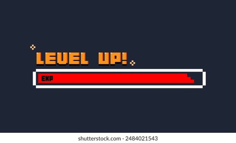 loading bar with the word level up in pixel art style .pixel art .8 bit game.retro game. for game assets in vector illustrations.